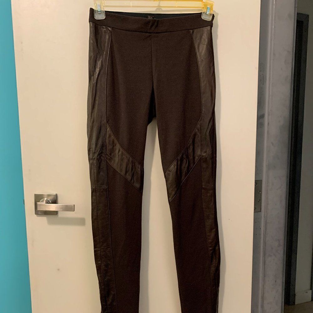 Danier skinny stretch pant, full rise, full length, real leather inserts…